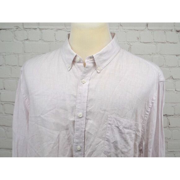NORDSTROM Men's 100% Linen Long Sleeve Button Front Shirt SIZE XXL Light Pink - Picture 3 of 5